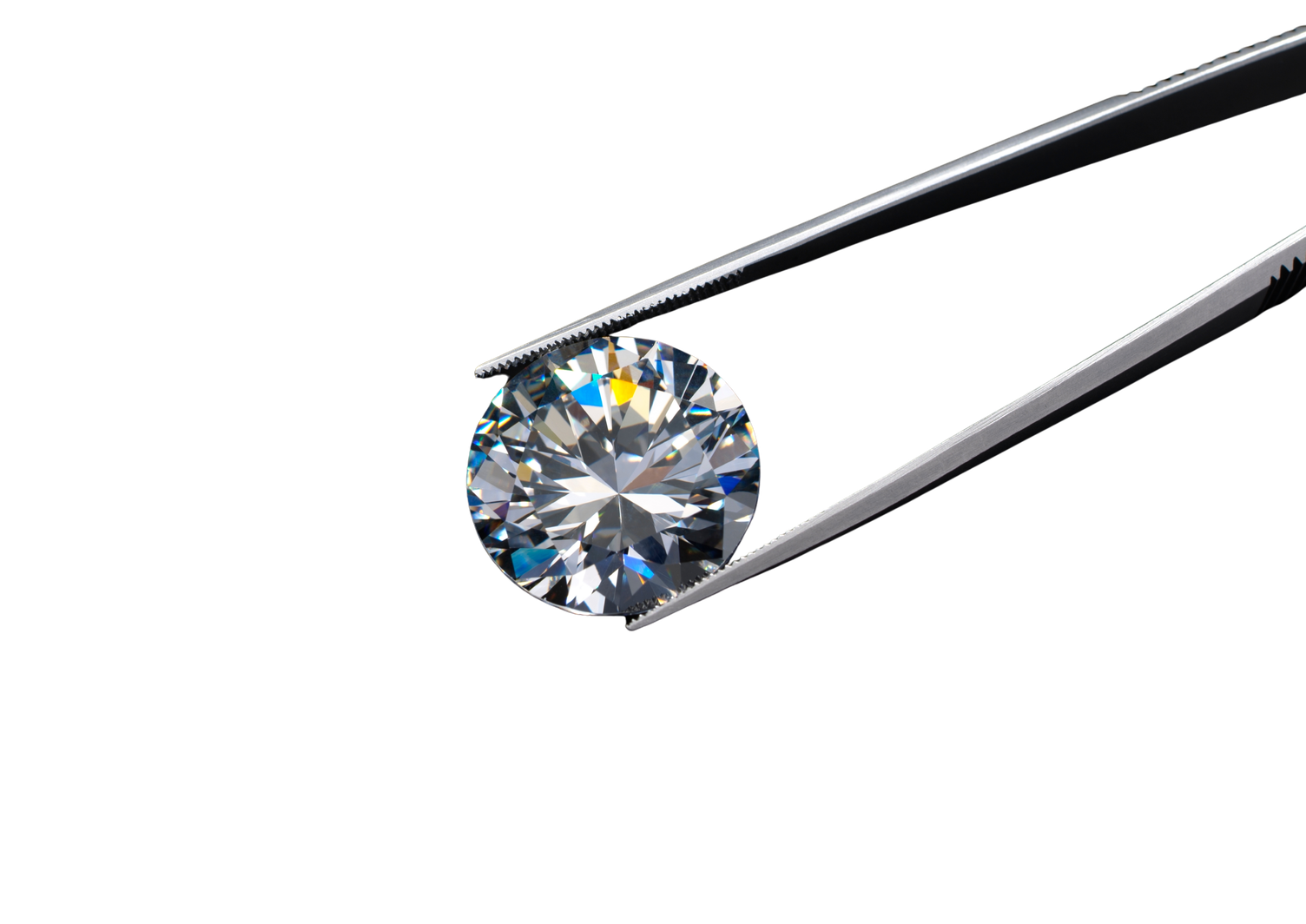 Lab-grown diamond held in tweezers